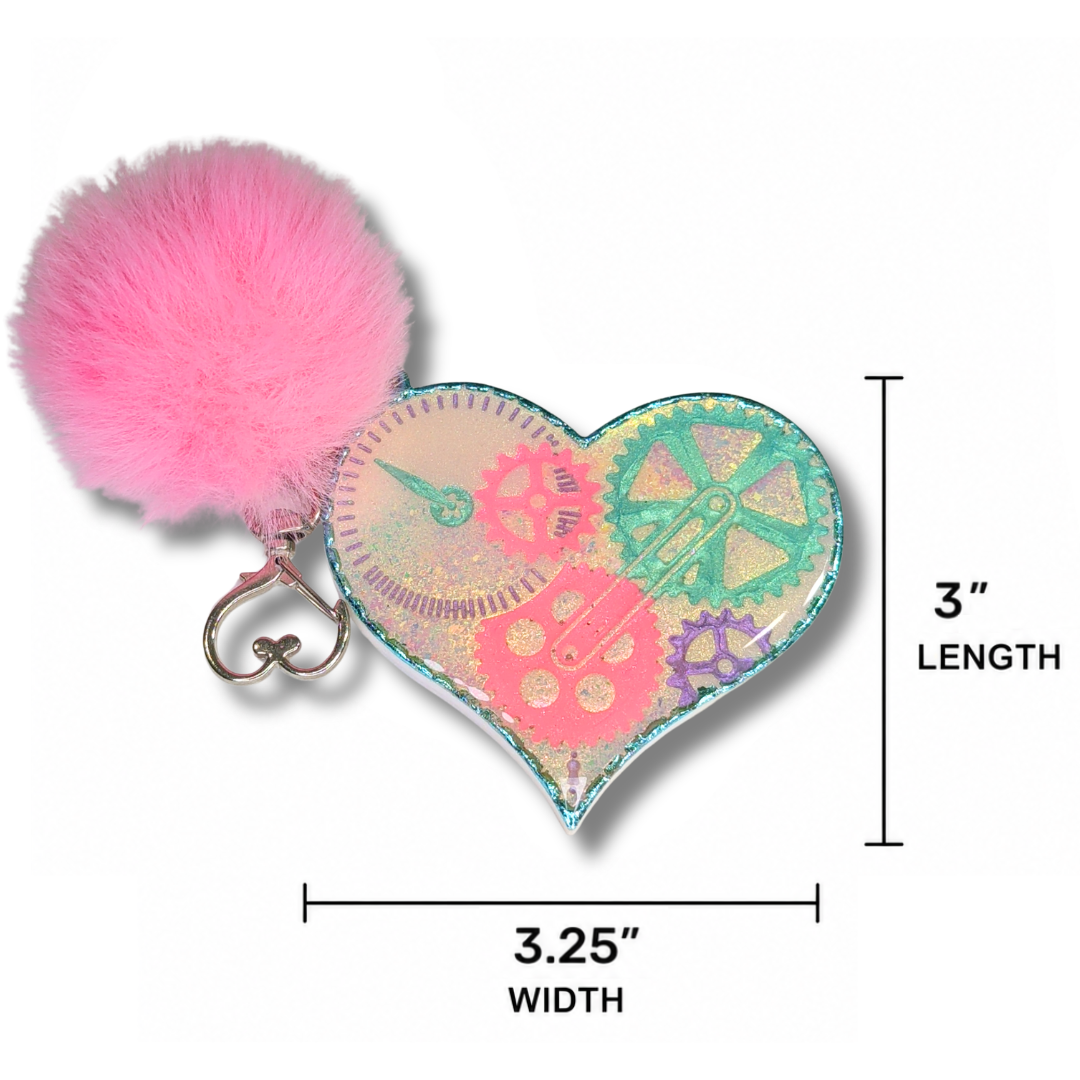 Cotton Candy Clockwork Steampunk Heart Keychain