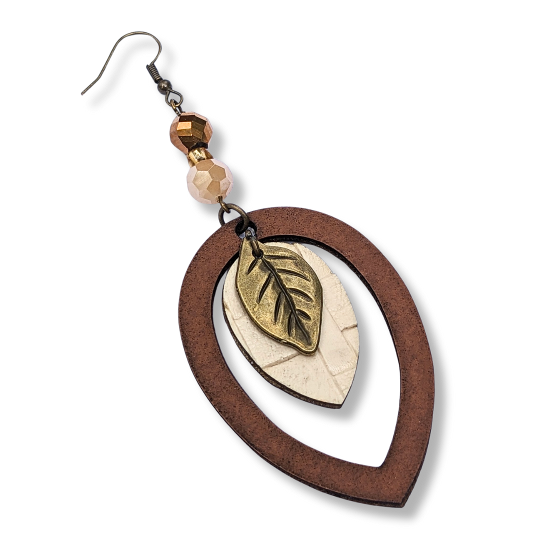 Autumn Woods Brown and Biege Teardrop  Earrings