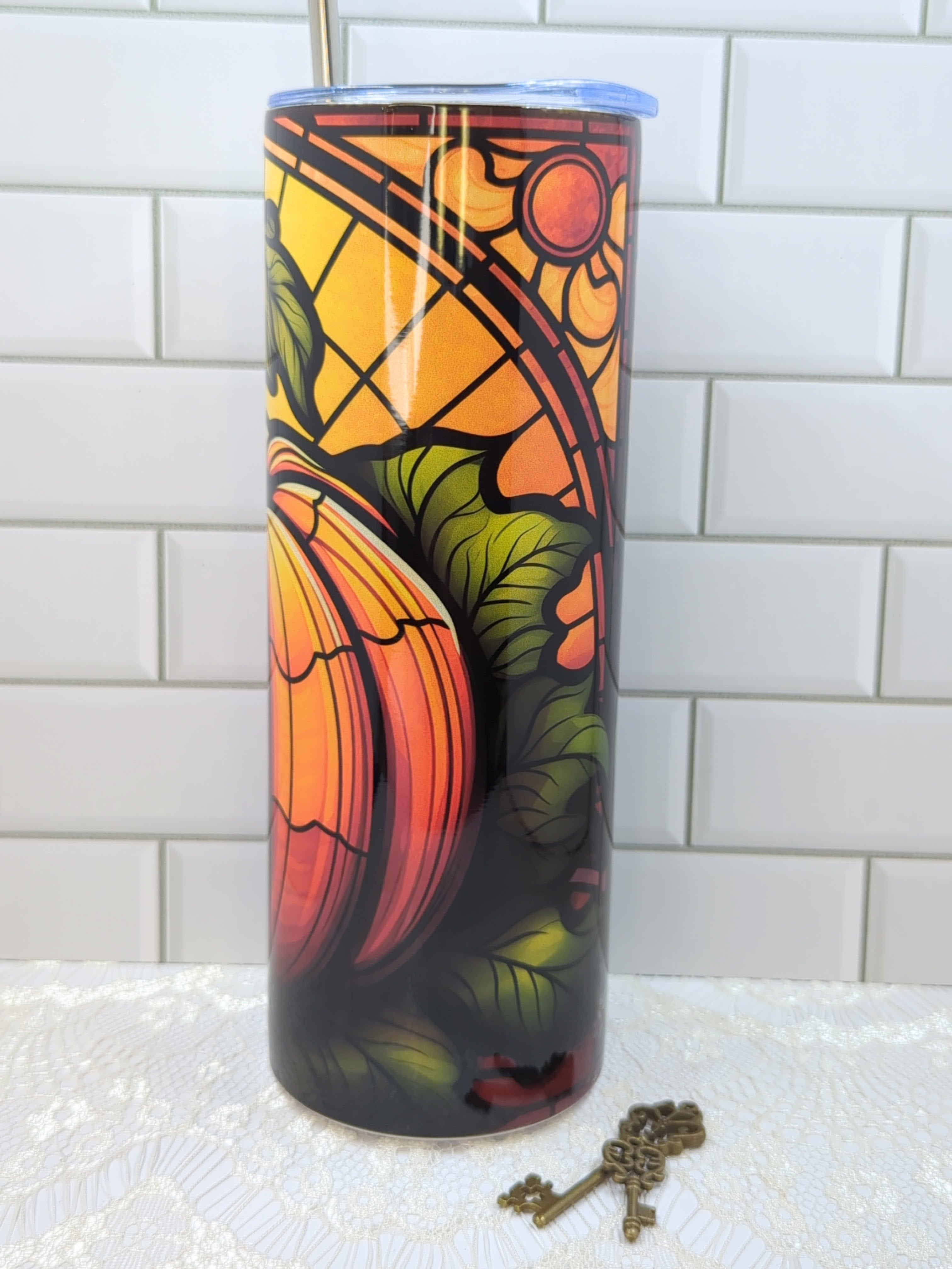 20 oz Stained-Glass Pumpkin Sublimation Tumbler