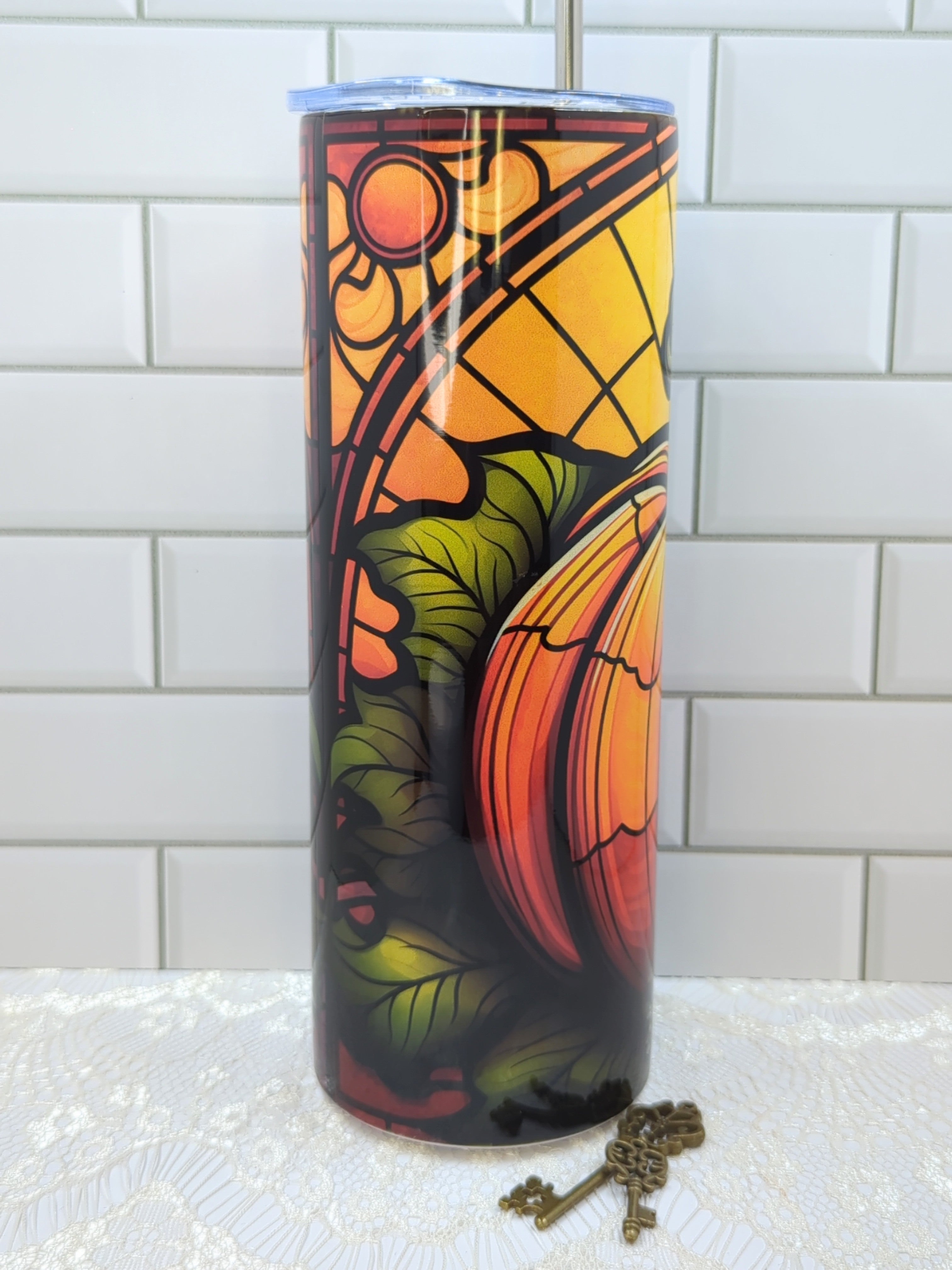 20 oz Stained-Glass Pumpkin Sublimation Tumbler