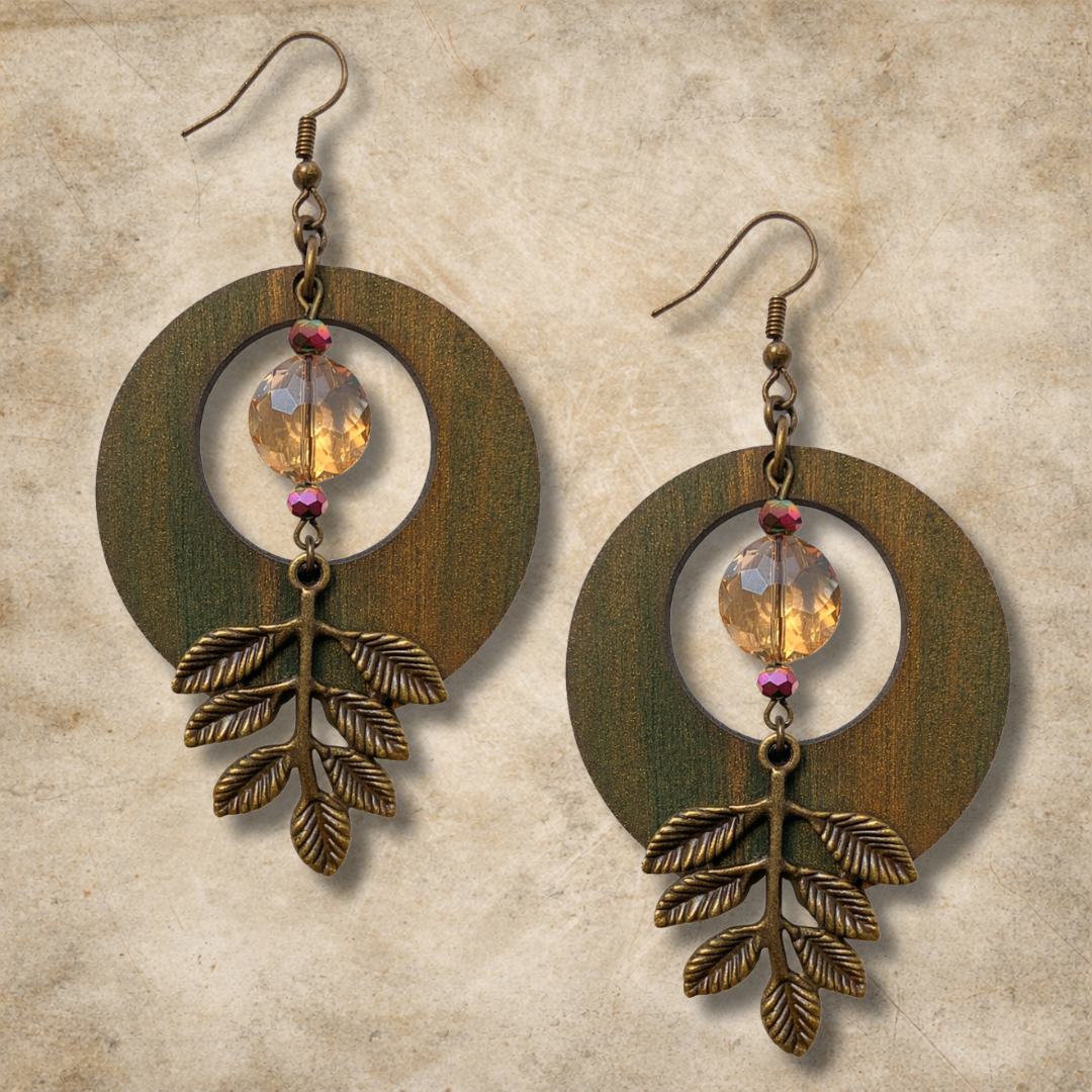 Autumn Woods Green Hoop Earrings