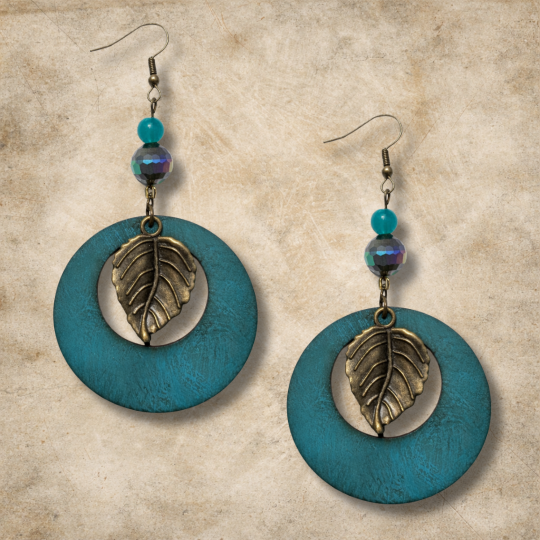 Autumn Woods Teal Hoop Earrings