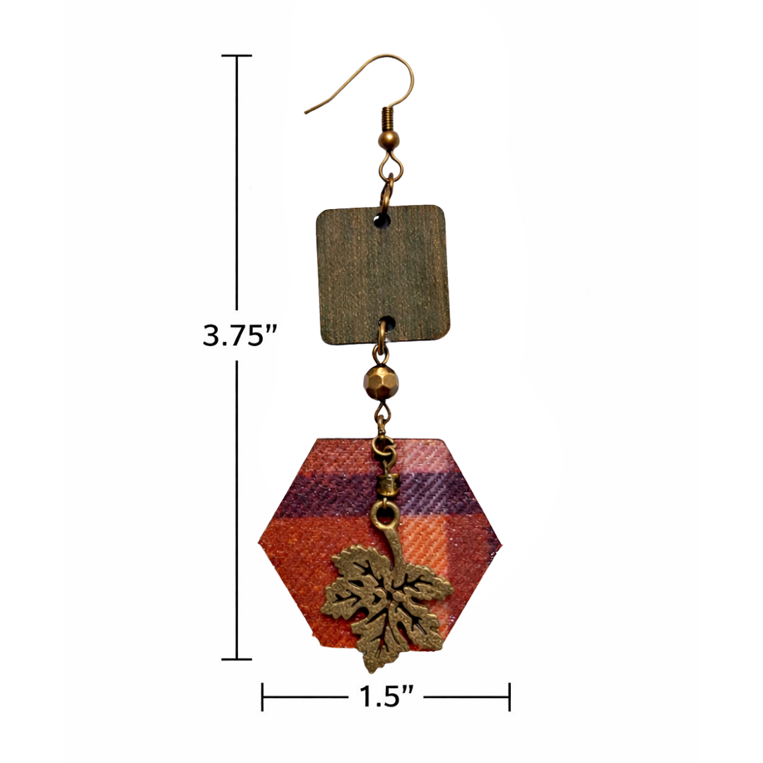 Autumn Woods Flannel Hexagon Earrings