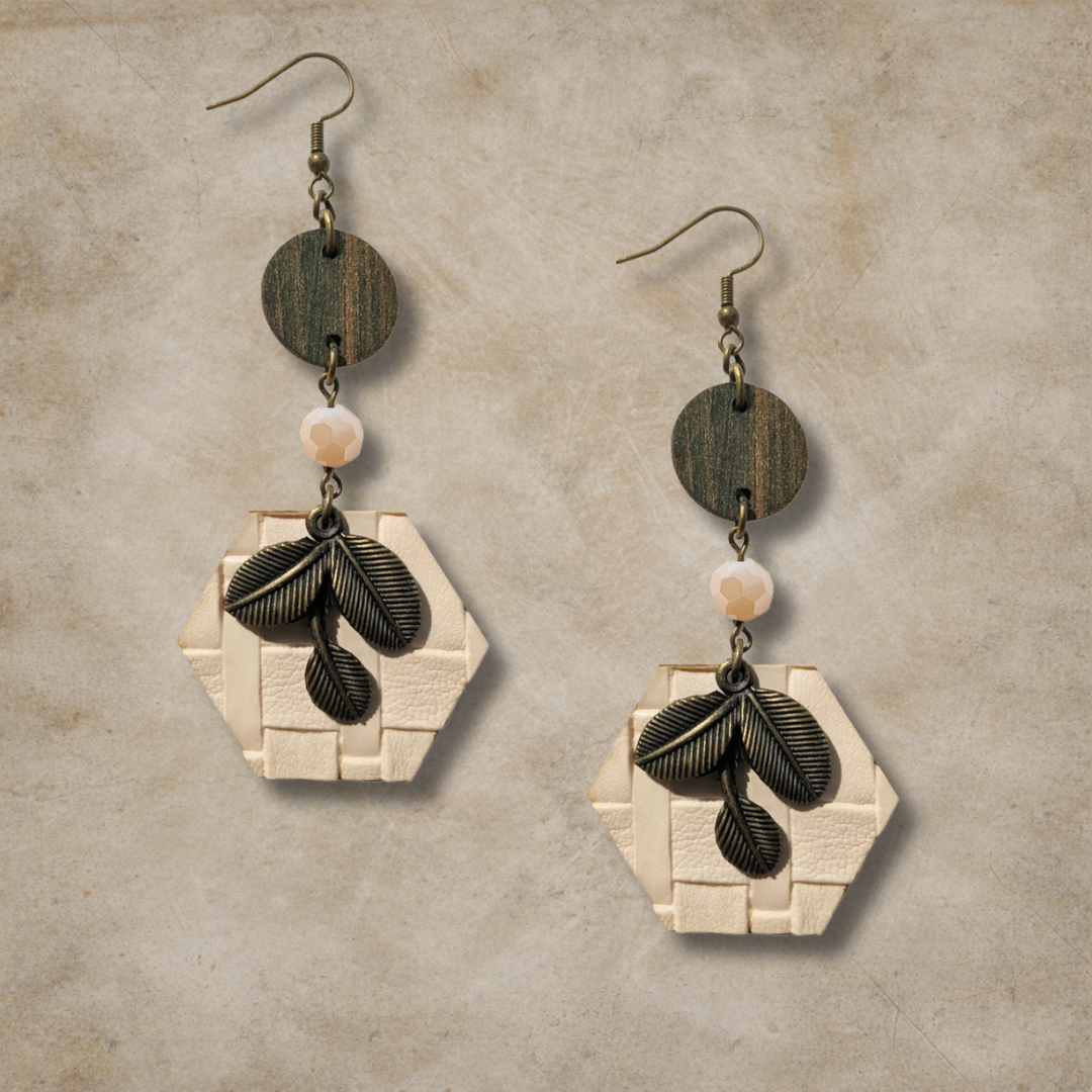 Autumn Woods Cream Hexagon Earrings