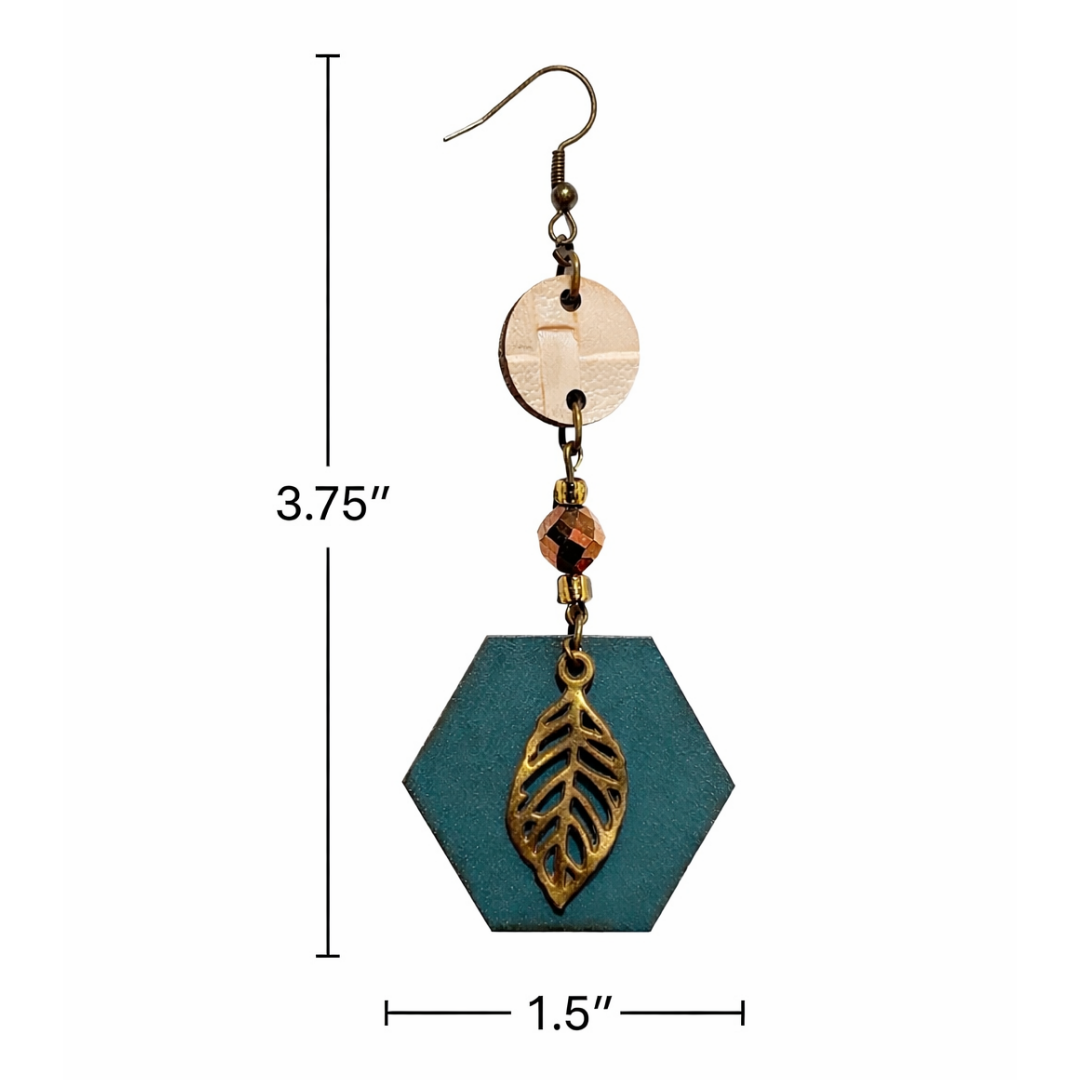 Autumn Woods Teal Hexagon Earrings