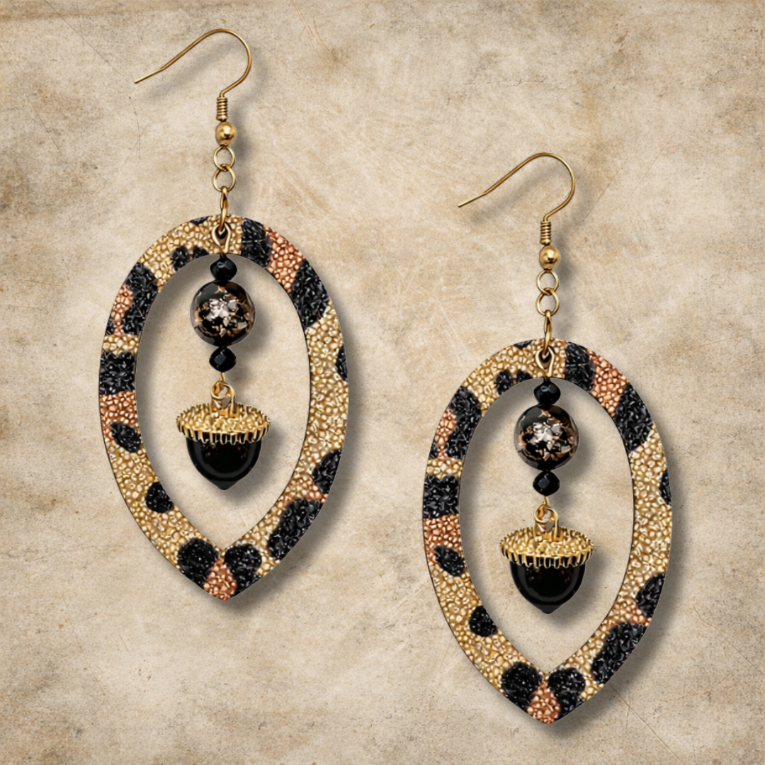 Autumn Woods Leopard Teardrop Earrings