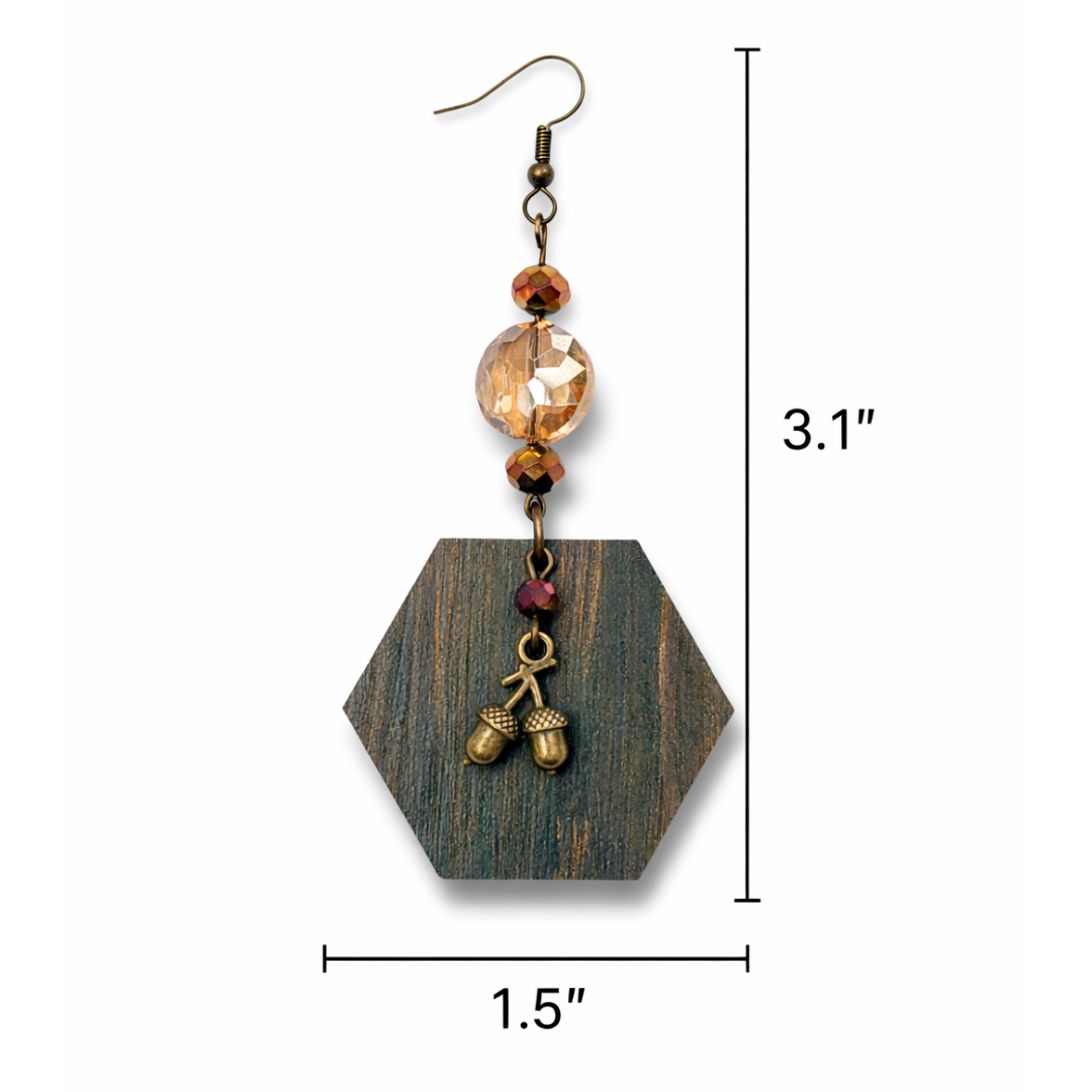 Autumn Woods Green Hexagon Earrings