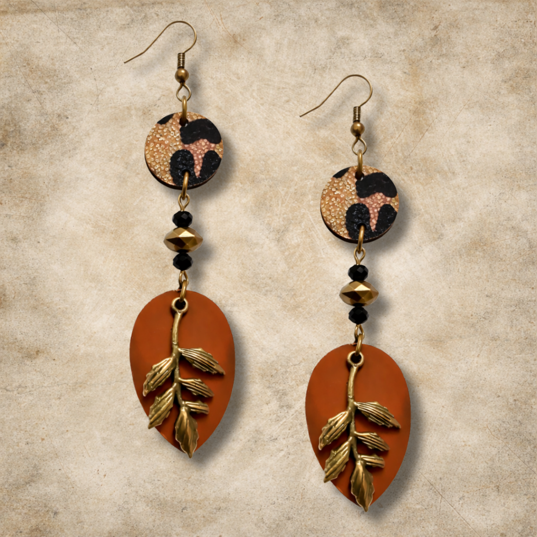 Autumn Woods Rust Orange Small Teardrop Earrings
