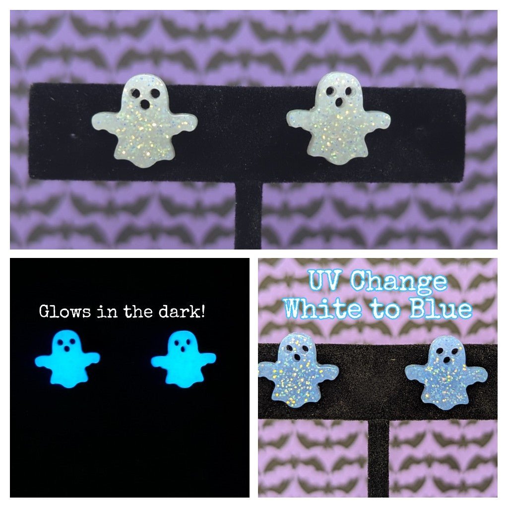 Ghost Stud Resin Earrings (White Glitter/Blue Glow/Blue UV Change)